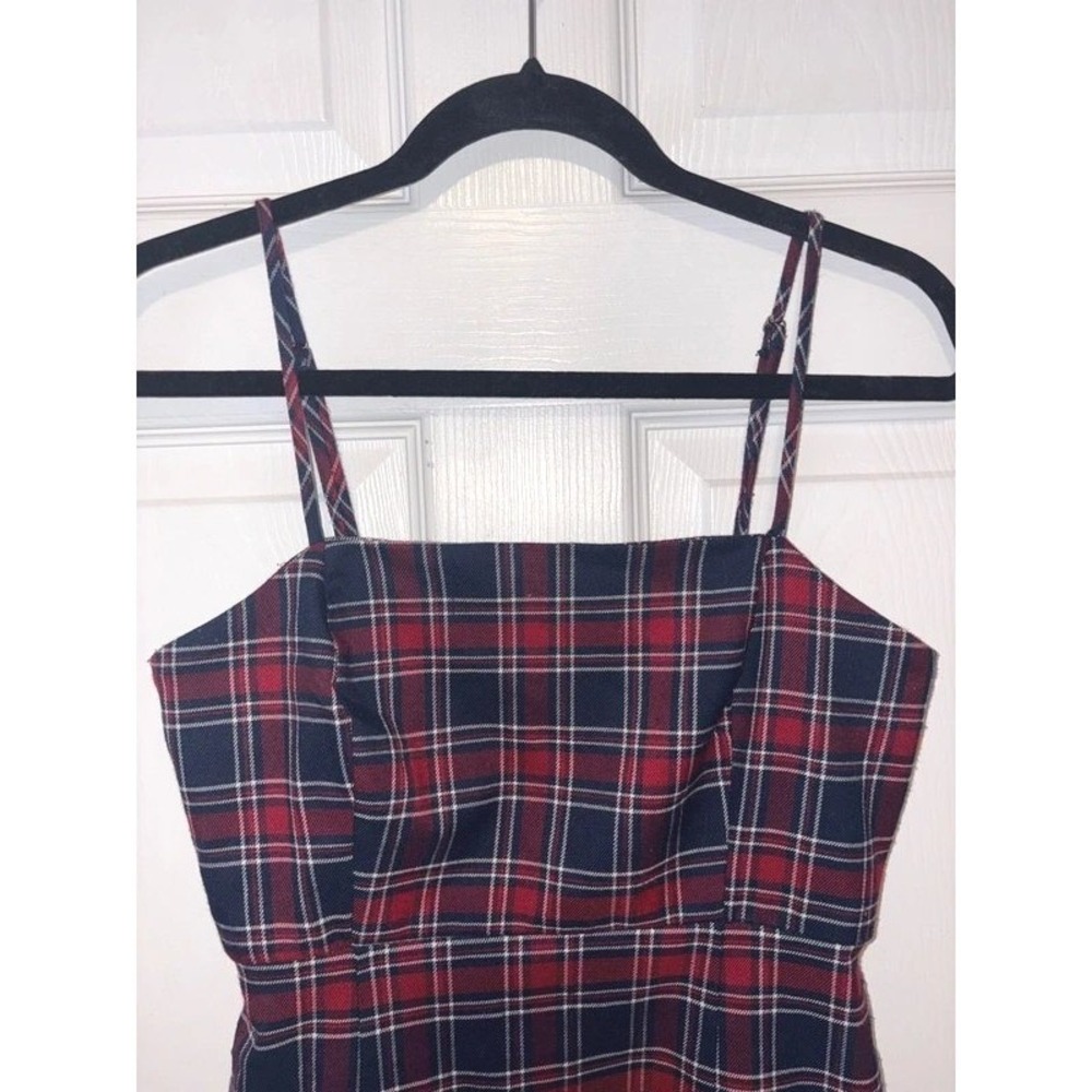 Rare Y2K‎ Plaid Mini Dress 90s Grunge Schoolgirl Dark Academia Red Navy Medium - Picture 2 of 5